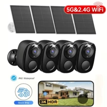 sansco 2.4G & 5G WiFi Solar Security Cameras Wireless Outdoor 4 Pack - Battery Powered 4MP Video Surveillance Cameras For Home Security & Monitor, Full Color Night Vision, PIR Motion Detection, Two Way Audio