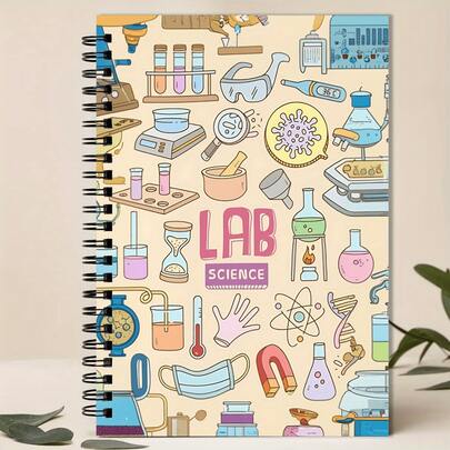 1 Stück faszinierend wissenschaftsthematisches Spiralbuch - 14,2*21cm liniertes Tagebuch, Laborwissenschafts-Design, bunte Illustrationen von Laborausrüstung, für Büro, Schule, Klassenzimmer - ideales Geschenk für Lehrer, Studenten, Frauen, Bildungscover, hochwertige Papiermaterialien, stabiler Einband, Lernmaterialien