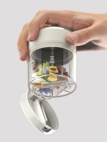 Cortador y organizador portátil de pastillas 2 en 1, dispensador de medicación mini de 7 días para dosis diaria