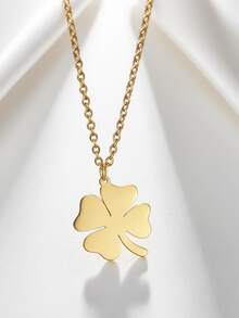 Women/Girls Stainless Steel Four-Leaf Clover Necklace, 14k Gold Minimalist Four-Leaf Clover Pendant - Four-Leaf Clover Necklace, Jewelry, Lucky Four-Leaf Clover Necklace, Birthday/Valentine's Day/Graduation Gift - Simple - View 2