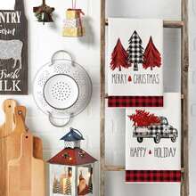 2pcs Christmas Cutlery Towels, Kitchen Towels With Christmas Tree Design, Red And Black Checkered Pattern, Kitchen Towel Set, Christmas Velvet, Christmas Decorations, Christmas Ornaments, Home Christmas Decorations, Kitchen Accessories, Cleaning Supplies, Kitchen Supplies, Kitchen Tidying Up. Winter Room Decor