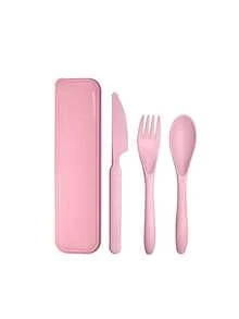 4件套可重复使用旅行餐具套装，带收纳盒，便携式塑料叉勺刀，露营餐具套装，成人午餐餐具，户外野餐餐具，厨房用具，学习用品，返校季 - 彩色 - 查看 11