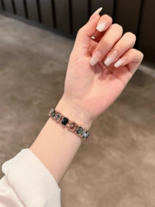 1pc Women's Gemstone Colorful Crystal Bracelet, Metal Band, Compatible With 38/40/41/42/44/45/46/49mm Dial, Compatible With Ultra/SE10/9/8/7/6/5/4/3/2/1 Watch Bands - Colorful Gold - View 5