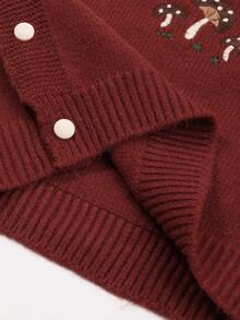 1pc Toddler Girls Oversized Loose Fit Pullover Sweater Vest, Red Mushroom Button Decor, Simple & Cute Knit Cardigan For Girls, Suitable For Spring & Autumn - Burgundy - View 9