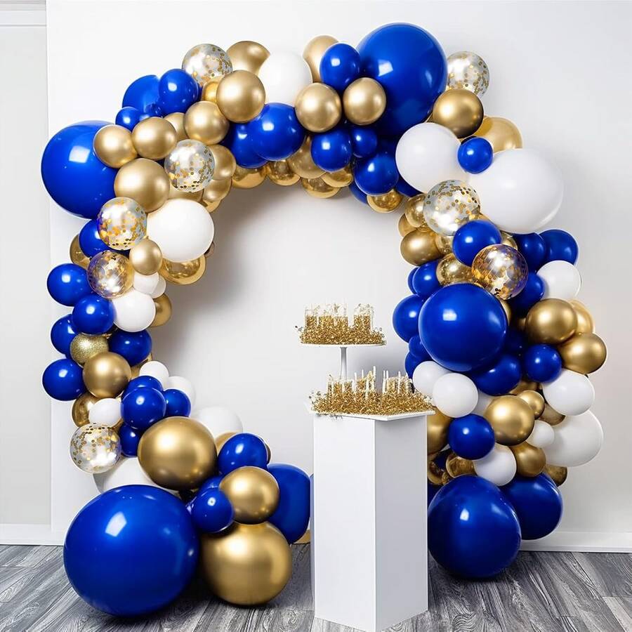 126pcs Navy Blue And Gold Balloon Arch Kit, Includes 18", 12", 10", 5" Navy Blue, Metallic Gold, White Balloons For Graduation, Birthday, Wedding Party Decor - 彩色 - 查看 1