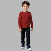 Kit 02 T-Shirts, Long Sleeve Children's Basic Plain Cotton Comfortable Fafenix - 白色和紅色 - 查看 5