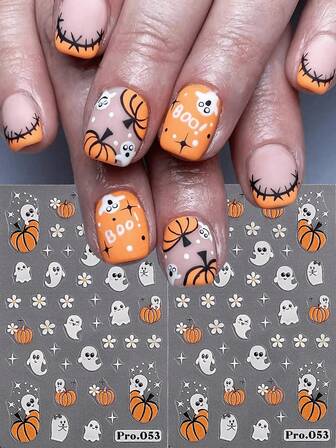 1 Halloween Nail Stickers -5D 3D Embossed Self-Adhesive Stickers With Pumpkin And Ghost Patterns - Cartoon Style PET Nail Decorations, Suitable For Women's DIY, Halloween Parties, Nail Supplies, Halloween Decorations, Party Accessories, High Gloss Finishes