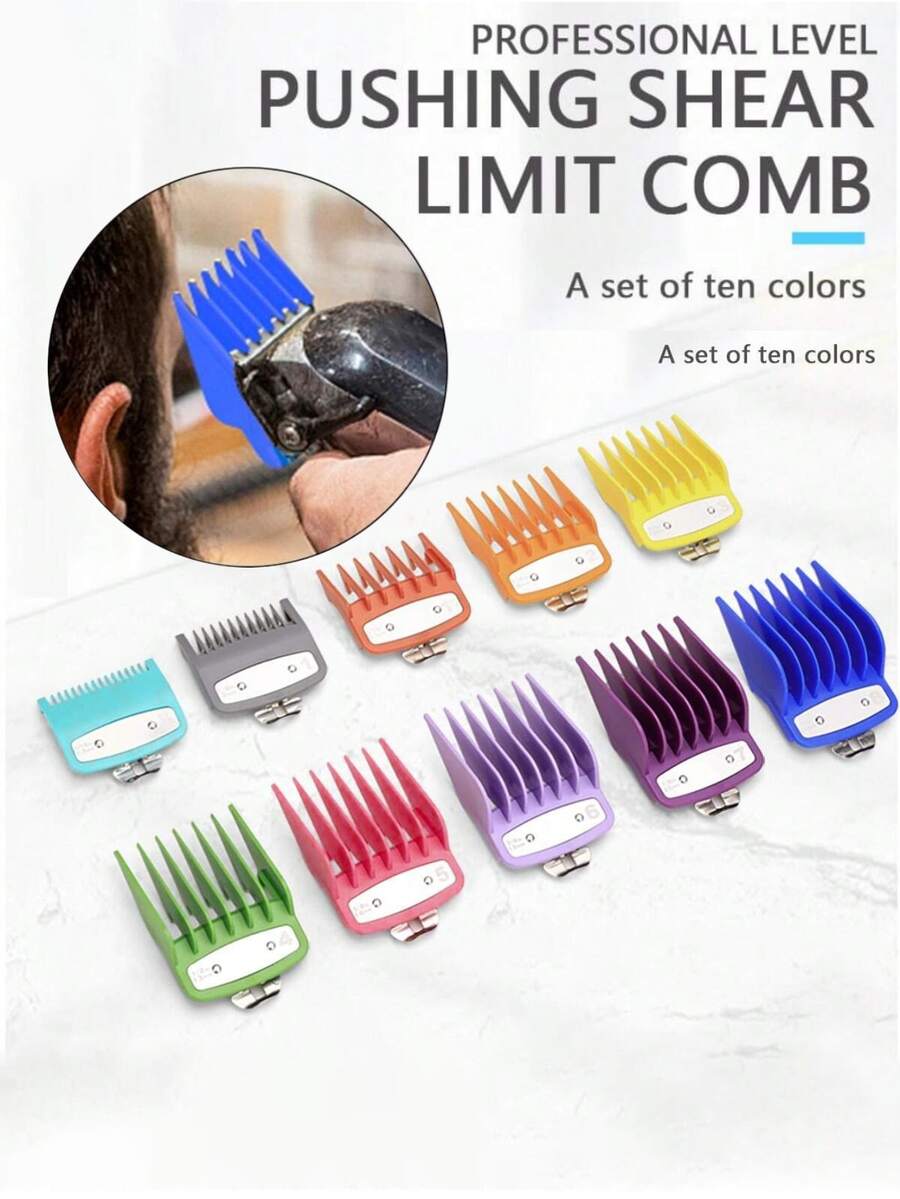 10pcs Universal Hair Clipper Guard Comb Guide Comb Accessory Set, Compatible With Hair Clippers, Hair Clipper Combs, Hair Guide Combs, Back To School, Travel Vacation Essentials, Women's Hair Styling Accessories - Multicolor - View 1