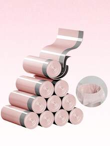 50pcs Trash Bags, Extra Thick Durable Drawstring Trash Bags, Kitchen Accessories, Suitable For Kitchen Bathroom Bedroom Living Room, Portable Polyethylene Material, Stylish Design, Drawstring Closure, With Trash Bag Dispenser, Home Organization Essential (Color Pink) - Hồng - Xem 6