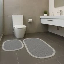 NON SLİP – 2-Pieces Digital Toilet Rug Set – 2 Pieces 60X100 Cm Large, 60X50 Cm Small – Soft Velvet, Non-Slip Sole , Ideal For Bathroom Mat Use. - Creamy White - View 1