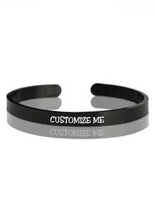 Customized 18K Gold Engraved Text Bracelet, Roman Numeral, Name Or Information Bracelet, Gold-Plated, Rose Gold, Silver, Fashionable Stacking Accessory, Multi-Color/Gold Options, Open Design, Adjustable Size, Fits All, Multifunctional Bracelet Accessory, Gift For Mom/Girlfriend/Classmate/Family/Friend