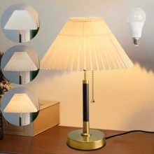 QUIGO Bedside Table Lamp For Bedroom Living Room-3 Color Temperature,Bedside Lamps For Nightstand With Fabric Lampshade, Solid Wood & Brass, Modern End Table Lamp, Led Side Table Desk Lamp Vintage BW01T - Xem 6