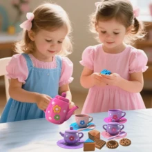 Gzsbaby 19-teiliges Kinder Tee-Set für kleine Mädchen & Jungen - klein und leicht zu tragen, Kinder Tee-Party Set mit Teekanne & Spielessen, geschlechtsneutrales Rollenspielzeug, ideales Geschenk für Geburtstage/Weihnachten/Schulanfang
