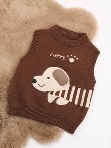 1pc Baby Boy Sweater/Baby Girl Vest Pullover, Puppy Floral Pattern, Cute Knit Sweater For Toddler Girls, Suitable For Spring & Autumn - Chocolate Brown - View 2