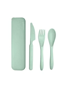 4件套可重复使用旅行餐具套装，带收纳盒，便携式塑料叉勺刀，露营餐具套装，成人午餐餐具，户外野餐餐具，厨房用具，学习用品，返校季 - 彩色 - 查看 12