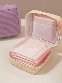 Organisateur de serviettes hygiéniques en velours côtelé - portable, durable avec fermeture éclair, parfait pour les voyages et l'utilisation quotidienne, sac de voyage de grande capacité pour ranger les serviettes hygiéniques, les tampons et les tampons, sac de voyage, sac de maquillage, fournitures scolaires, organisateur de voyage, sac de rangement pour serviettes hygiéniques pour étudiants, employés de bureau, sac de rangement pour articles de toilette de voyage, cadeau essentiel