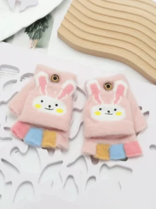 1 par de luvas de coelho com meio dedo, quentes, macias, confortáveis e fofas, adequadas para atividades ao ar livre e uso diário, outono/inverno