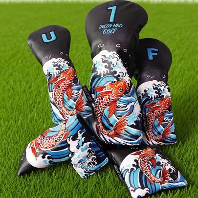 1pc 'Fish' Pattern Golf Club Covers, Golf Head Covers For Woods, Golf Head Covers For Woods And Driver, Fairway Wood Head Covers