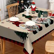 1/20 Piezas Mantel de Navidad, Diseño de Estampado de Gnomos, Tela de Poliéster, Tejido, Mantel Rectangular, Decoración Festiva para el Hogar y la Cocina, Mantel Festivo de Navidad, Regalo de Navidad