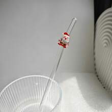 1pcof Beautifully Designed Santa Claus, Christmas Tree, Christmas Decoration Glass Straws, Reusable Glass Straws For Juice, Cold Drinks, Milk And Party Supplies, Companion Gifts - Style 1 - View 3
