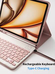 [Wireless Keyboard Case] Wireless BT Keyboard Case Compatible With Ipad Air 1/Air 2/Air 3/Air 4/Air 5/6, IPad 5th/6th/7th/8th/9th/10th/11th Generation, IPad Pro 11 Inch 2018/2020/2021/2022 ,Compatible With Samsung Galaxy Tab And Redmi Pad Se - Soft TPU Back Cover With Magnetically Detachable And Pen Holder(Pink)
