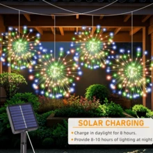 YEYAYU 1 套，2/4 件太阳能户外仙女灯，240/480 LED 烟花仙女灯串，适用于庭院、雨伞、屋檐、花园、树木、帐篷、户外照明、圣诞装饰