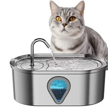 Bfairy 3.5L/0.93GAL Stainless Steel Pet Water Fountain Automatic Pet Dispener With Viewable Window Observe Water Level Suitable Cats Dogs Multiple Pets - US A Type Plug(110-127V) - View 10