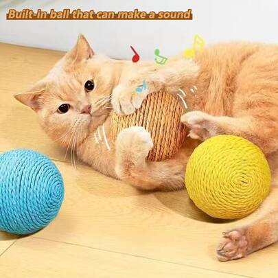 1 pieza Bola de bambú - El súper juguete grande y autorrelajante y entretenido para aliviar el aburrimiento. Bola de juguete para gatos, bola para masticar, resistente a mordeduras, hace ruido. Gato.