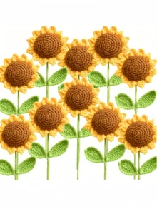3 pièces Tournesol tricoté artificiel crocheté avec tige, décoration de bouquet de tournesols fait main, décoration de table, cadeau