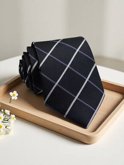 1 件男士红色条纹涤纶学院风学生制服新郎衬衫，带装饰性领带