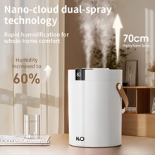 GS44 Humidifier New Rechargeable Humidifier Warm Night Light Digital Display Function Quiet Large-Capacity Home Air Humidifier Dual Nozzles For High Mist Output Suitable Scenarios: Desk Humidifier Bedside Humidifier Indoor Use Holiday Gift Fashion Essential Cozy Ambiance Minimalist Design Battery Capacity: 1200mAh