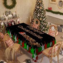 1/20 piezas Mantel de Navidad, fondo negro, diseño impreso con estampado de Papá Noel y ciervos, decoración de mesa y el regalo perfecto para amigos, adecuado para uso en el hogar, cocina, terraza de restaurante, interior y exterior durante la temporada navideña