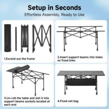 Senmeo Portable Folding Camping Table, 4-6 Person Aluminum Outdoor Picnic Table With Storage Carry Bag, Adjustable Height Lightweight Camp Table For Beach, Picnic, BBQ And Indoor Use - màu đen - Xem 8