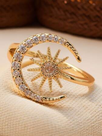 925 Sterling Silver Sun & Moon Ring, Cubic Zirconia Inlaid, High-End Fashion Jewelry, Personalized Ring, Suitable For Women's Daily Wear, Parties, Gatherings, Festivals, Couples Gifts, Etc.