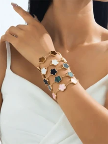 1pc/5pcs Set Fashionable Colorful Cute Clover Charm Bracelet Set, Women Bracelet Set