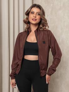 Women's Microfiber Cropped Jacket, Water Resistant And UV Protection - Versatility, Comfort, Style - Cà phê nâu - Xem 4