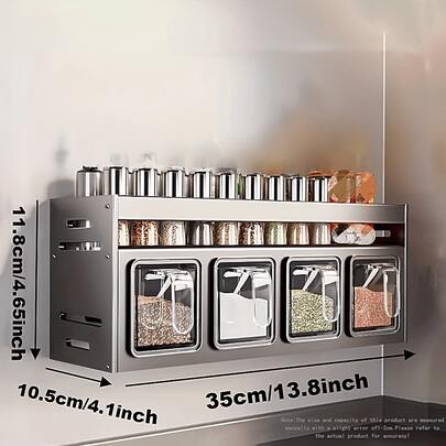 Grid Wall-Mounted Countertop Spice Rack, Space Aluminum Durable And Anti-Rust No Drilling Required Includes A Scoop & Seasoning Storage Box - Multifunctional Kitchen Organizer For Home Pantry Food Storage (No Jars) Easter Gift Essential! Home Decor, Party Storage, Christmas Storage, New Year Storage