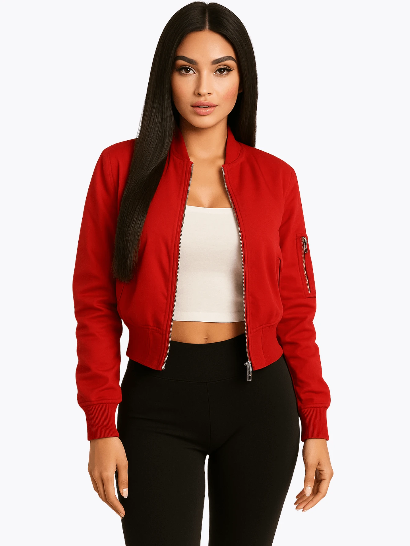 Chamarra Tipo Bomber Tereza Algodón con Bolsillos y Diseño a la Moda, de Uso Diario, Casual, Ligera. - Rojo - Ver 1