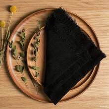 10/30 件套纯色婚礼餐巾 32*32 厘米/12.6*12.6 英寸流苏柔软方形农舍复古纱布茶巾，适合生日派对、日常使用、餐垫，可水洗和重复使用 - 黑色 - 查看 3