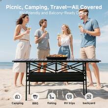 LOVEWE Camping Table Folding Camp Table Roll Up Surface Lightweight, Collapsible Height Adjustable Suitable For Picnic Adults With Carry Bag For Indoor Outdoor BBQ Picnic Gathering Patio - Bàn gấp ngoài trời 95cm - Màu đen - Xem 3