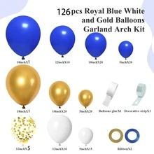 126pcs Navy Blue And Gold Balloon Arch Kit, Includes 18", 12", 10", 5" Navy Blue, Metallic Gold, White Balloons For Graduation, Birthday, Wedding Party Decor - 彩色 - 查看 3