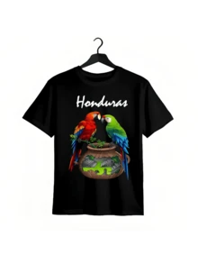 Bold 'Honduras' Parrots T-Shirt – A Nod To Central American Traditions - Black - View 1