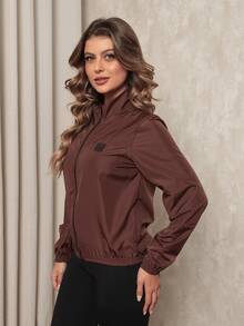 Women's Microfiber Cropped Jacket, Water Resistant And UV Protection - Versatility, Comfort, Style - Cà phê nâu - Xem 5