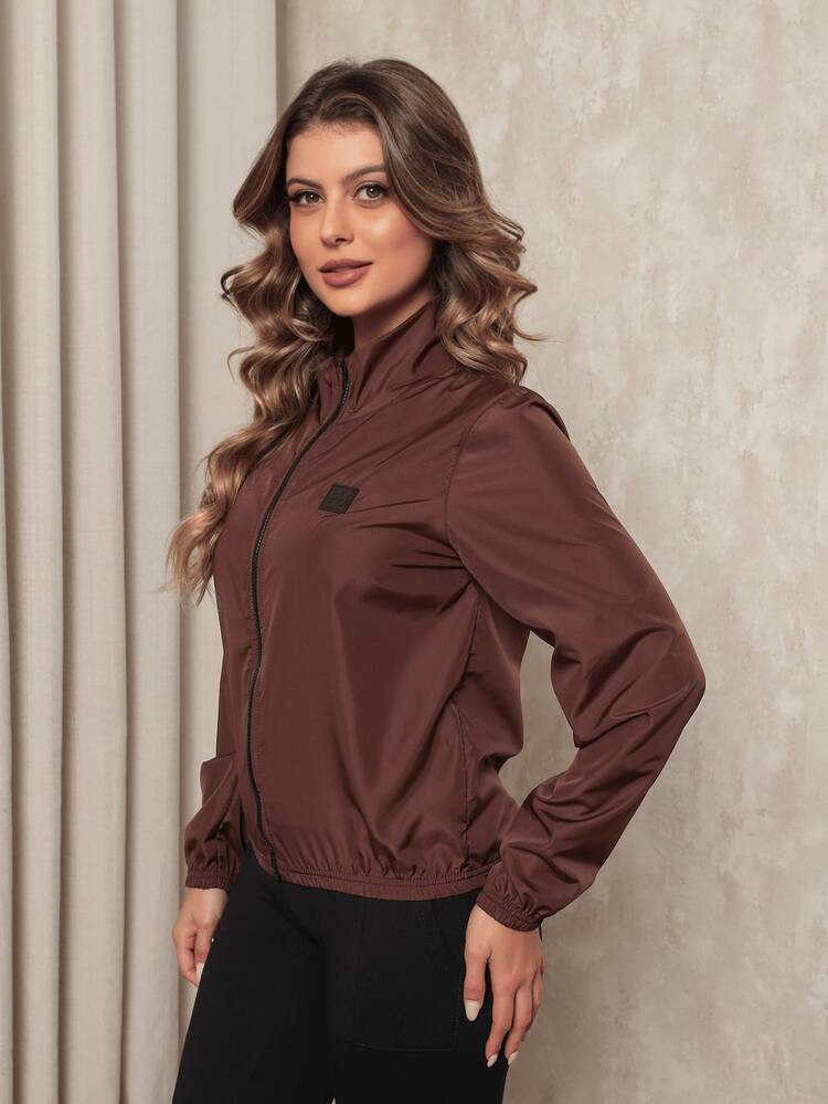 Women's Microfiber Cropped Jacket, Water Resistant And UV Protection - Versatility, Comfort, Style - Cà phê nâu - Xem 5
