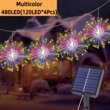 YEYAYU 1 套，2/4 件太阳能户外仙女灯，240/480 LED 烟花仙女灯串，适用于庭院、雨伞、屋檐、花园、树木、帐篷、户外照明、圣诞装饰