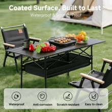 Senmeo Portable Folding Camping Table, 4-6 Person Aluminum Outdoor Picnic Table With Storage Carry Bag, Adjustable Height Lightweight Camp Table For Beach, Picnic, BBQ And Indoor Use - màu đen - Xem 6