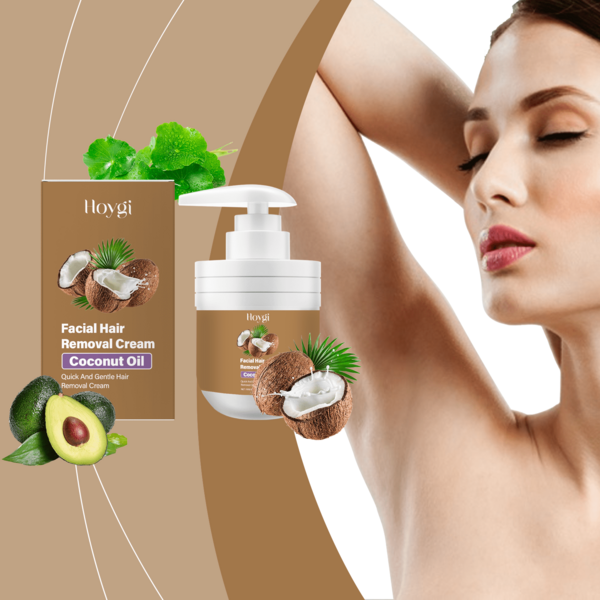 Hoygi Coconut Facial Hair Removal Cream Painless Not Stimulating Women Men Face Lip Hair Beard Armpit Gentle Hair Removal Reduce Redness Soothing Skin Smoothing Body Depilatory Cream 100g