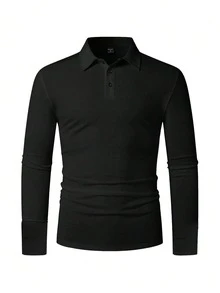 男士黑色长袖 Polo 衫，商务休闲通勤舒适百搭上衣，春秋季 - 黑色 - 查看 6