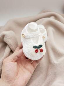 1 Pair Baby Girls' Cherry Mary Jane Ankle Boots, White Knit With Button Strap - Putih - View 2