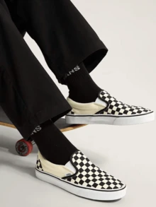 Classic Slip‑On Canvas Sneakers, Casual Unisex Checkerboard Shoes For School And Work, Comfortable Vans Skate Outfit Ideas Shoes, Vans Shoes For Women And Men - Bàn cờ đen/trắng - Xem 1